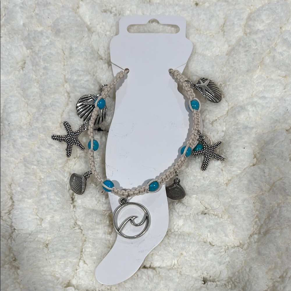 Beach Charm Anklet with Turquoise Beads